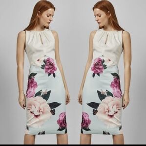 Ted Baker Annile Ruched Bodycon Dress Magnificent Floral Sz 6-8 US (3 Ted)